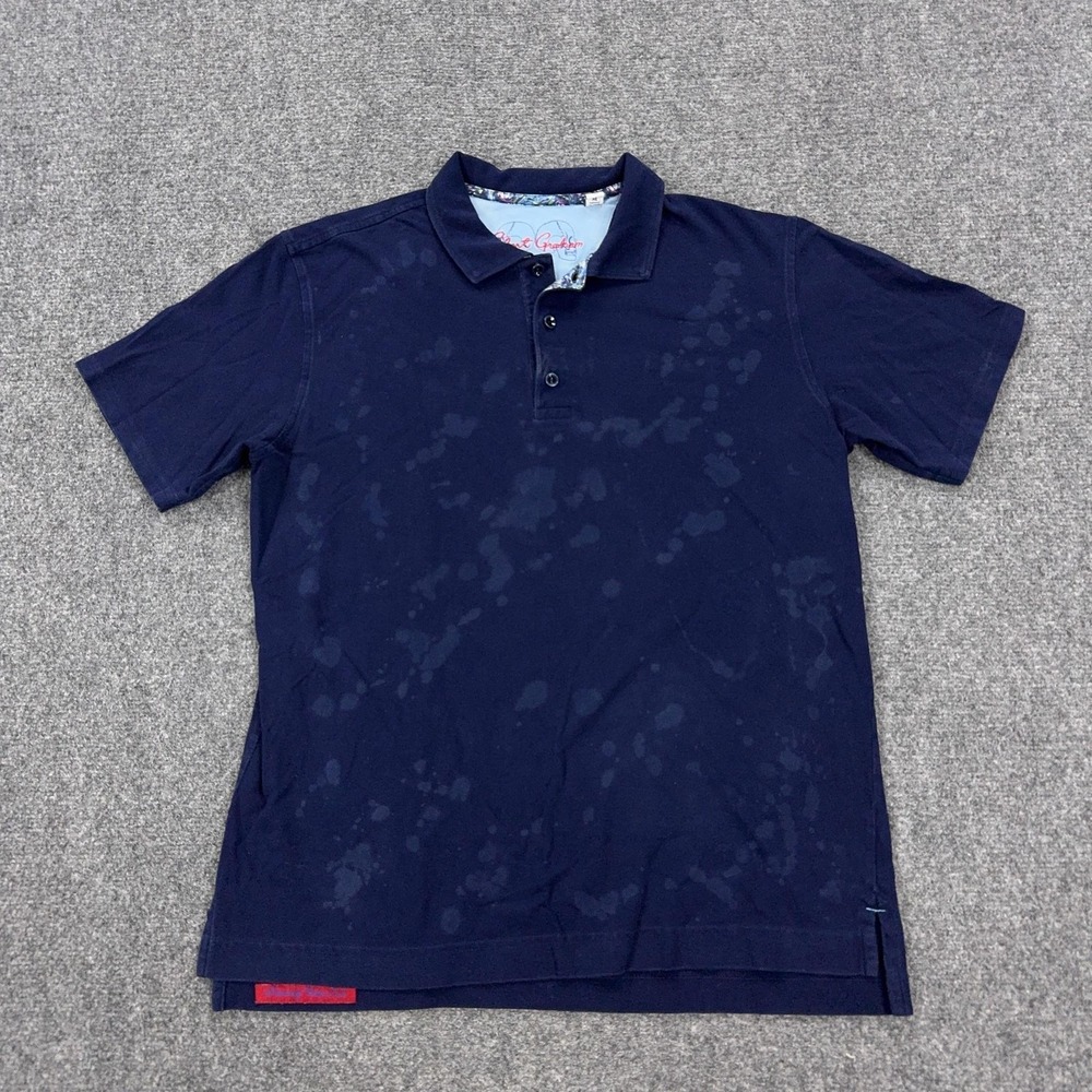 Robert Graham Polo Shirt Mens M Blue Cotton Classic Fit‎ Bleach Dyed Skull Logo